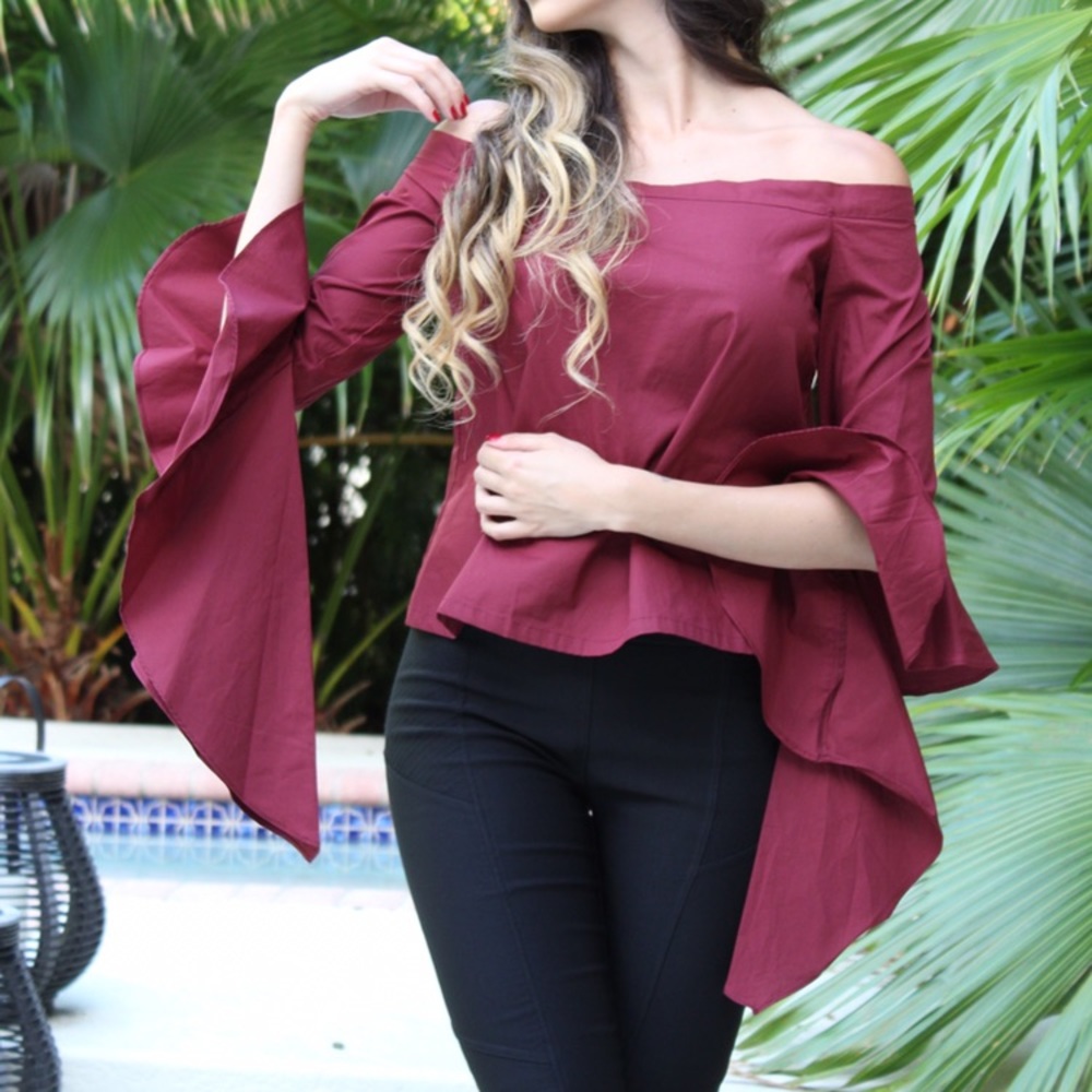 NWT off the shoulder burgundy top
